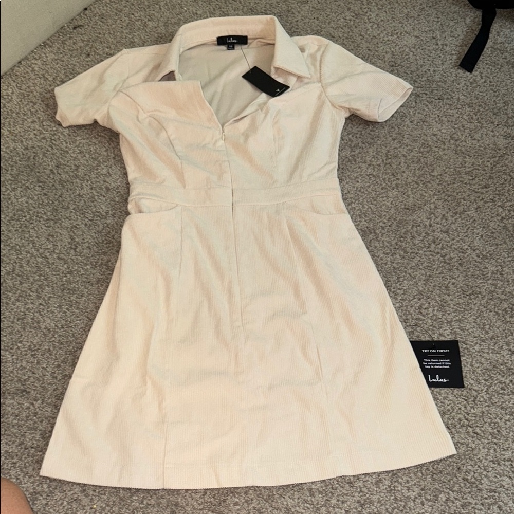 Lulu's Cream A-Line Mini Dress with Notched Collar - Picture 1 of 5
